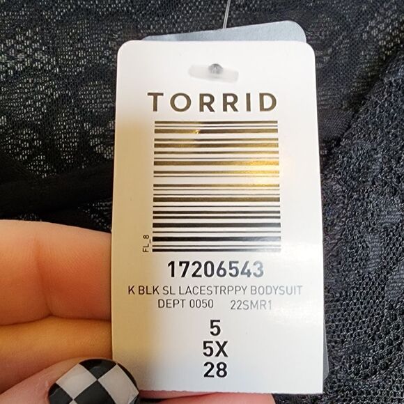 5X 28W Torrid Black Lace Strappy Bodysuit Snap Faux Wrap V Neck Sheer Party Mesh - Picture 7 of 11